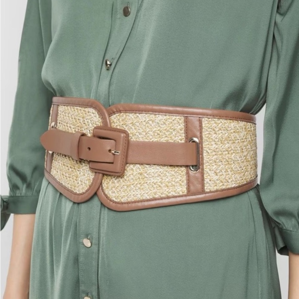 NEW White House Black Market Bohemian style Tan and Brown Belt size Med large